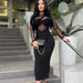 Women Clothing round Neck Mesh Stitching Long Sleeves Mid Length Tight Dress-Fancey Boutique