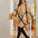 Color-Khaki-Autumn Winter Irregular Asymmetric Turtleneck Plaid Cape Sweater for Women-Fancey Boutique