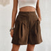 Color-Coffee brown-Summer Women Clothing Solid Color High Waisted Shorts Women Summer-Fancey Boutique