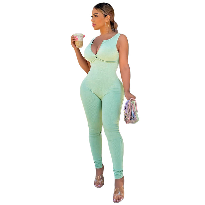 Color-Light Green-Women Clothing Arrival Spring Summer Vest Thread Casual Office Jumpsuit-Fancey Boutique