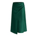 Color-Blackish Green-Women Clothing High Waist Satin Heap Pleated Split Dress Solid Skirt Zipper Fishtail Hip Skirt-Fancey Boutique