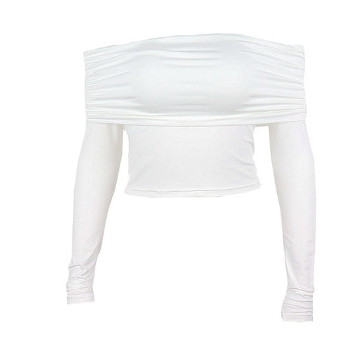 Color-White-Spring Sexy Sexy Off Shoulder Slim Fit All Match Long Sleeved T Shirt Top-Fancey Boutique