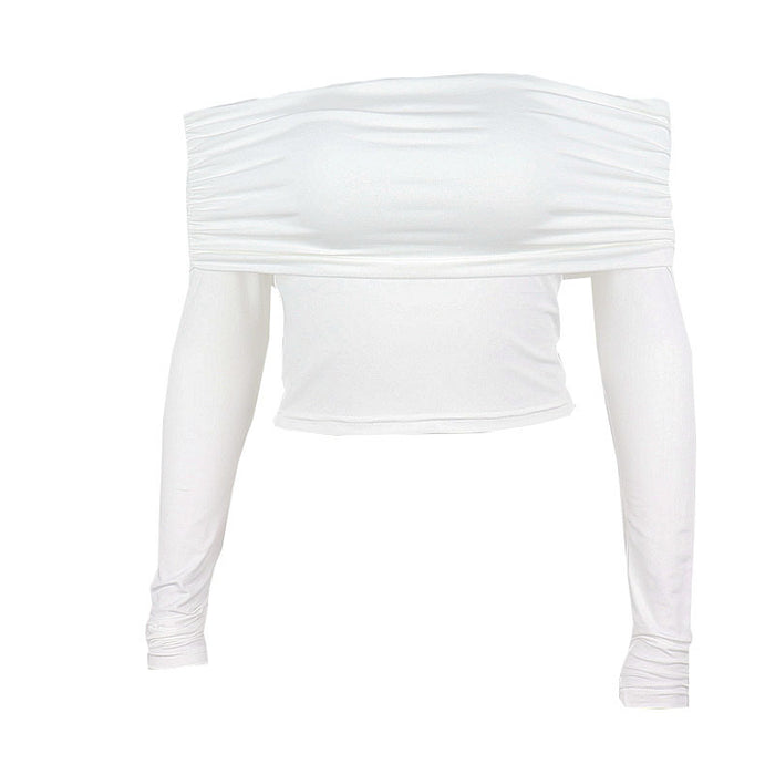 Color-White-Spring Sexy Sexy Off Shoulder Slim Fit All Match Long Sleeved T Shirt Top-Fancey Boutique