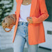 Color-Orange-Autumn Winter Women Solid Color Collared Long Sleeve Small Blazer-Fancey Boutique