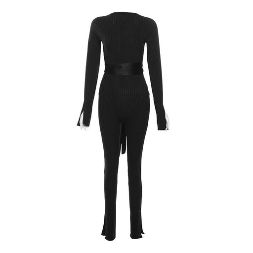 Color-Black-Fall Women Clothing Sexy Thread Tied High Waist Trousers Casual Tight Jumpsuit-Fancey Boutique