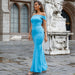 Color-Blue-Sleeveless off-Neck Elegant Slim-Fit Long Solid Color Cocktail Bridesmaid Dress Evening Dress Bodycon Dress-Fancey Boutique
