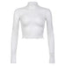 Color-White-Spring Summer Sexy Perspective Lace Turtleneck Long Sleeve T Sshirt Thin Tight Short Top-Fancey Boutique