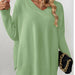 Color-Green-Autumn Winter Pullover Sweater Idle V neck Casual Stitching Long Sleeved Sweater for Women-Fancey Boutique