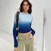 Color-Pale blue-Women Clothing Autumn Winter Gradient Color round Neck Long Sleeve Basic Top-Fancey Boutique
