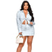 Color-Light Blue-Women Clothing Spring Summer Cutout out Tied One Piece Breasted Hip Shirt Dress-Fancey Boutique