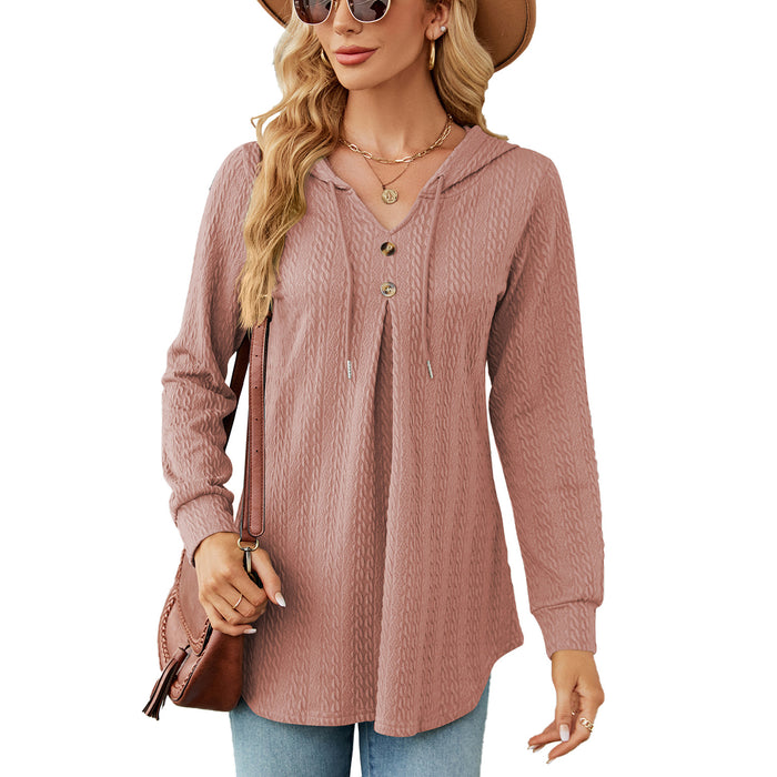 Color-skin pink-Autumn Winter V neck Loose Long Sleeve Hooded Sweaters Women Clothing Coat Women-Fancey Boutique