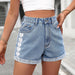 Color-Light Blue-Women Clothing Office High Waist Curling Denim Shorts-Fancey Boutique