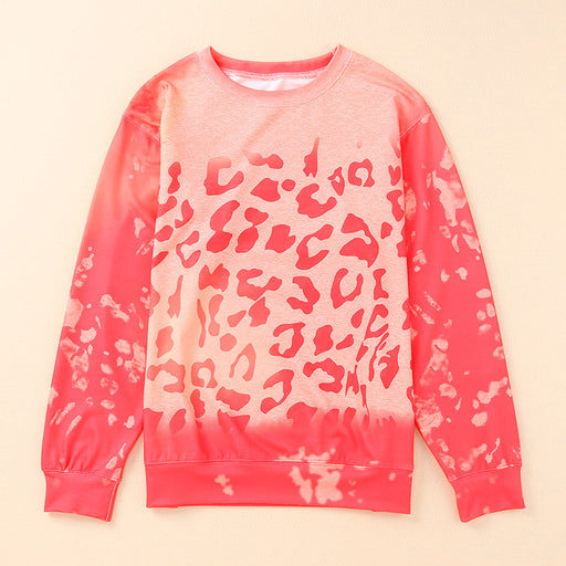 Color-Pink-Early Autumn Sweatshirt Women Pullover Autumn Winter Leopard Print Round Neck Long Sleeve Loose Casual-Fancey Boutique