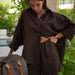 Shirt Outfit Summer Women Vacation Casual Loose Long Sleeved Shirt Shorts Suit-Brown-Fancey Boutique