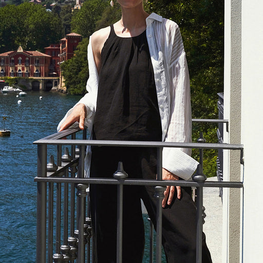 Summer Halterneck Vest French Pure Linen Office All Matching Sleeveless Off Shoulder Top Women-Black-Fancey Boutique