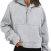 Color-Light Gray-Women Clothing Half Zipper Hooded Sweatshirt Loose Short Velvet Sweater-Fancey Boutique