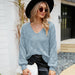 Color-Blue-Long Sleeve Sweater Women Autumn Winter Loose Knitwear V-neck Solid Color Pullover Sweater-Fancey Boutique