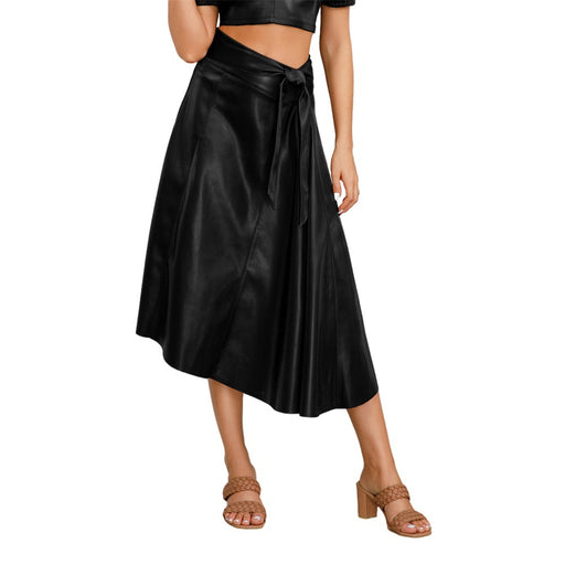 Color-Black-Faux Leather Trend Autumn Winter Women Irregular Asymmetric Swing Skirt-Fancey Boutique