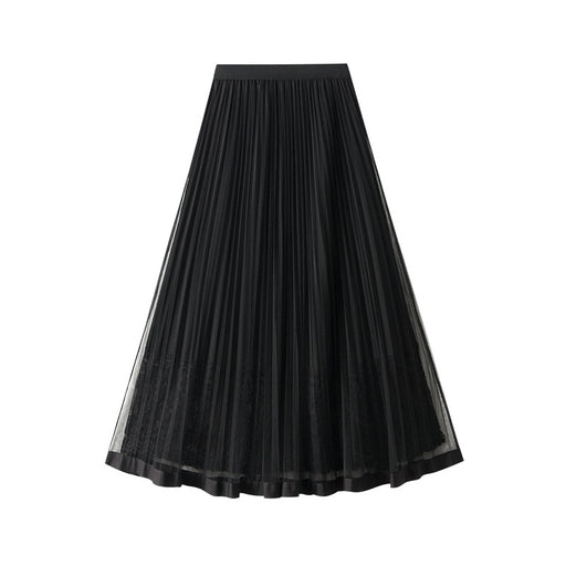 Color-Black-Front Back Wear Autumn Winter Lace Stitching Mesh Skirt Large Swing Skirt-Fancey Boutique