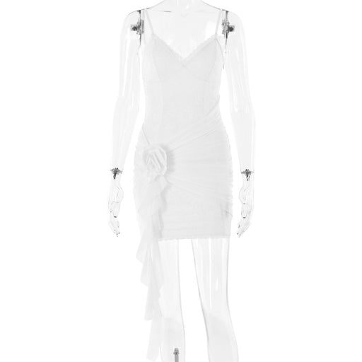 Arrival Dress Sexy Lace Stitching Mesh Camisole Backless Sheath Dress-White-Fancey Boutique