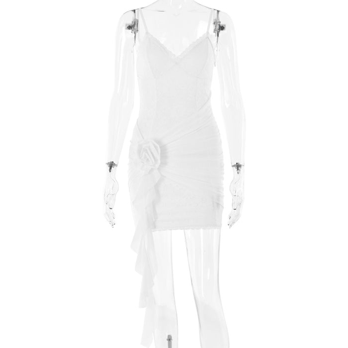 Arrival Dress Sexy Lace Stitching Mesh Camisole Backless Sheath Dress-White-Fancey Boutique