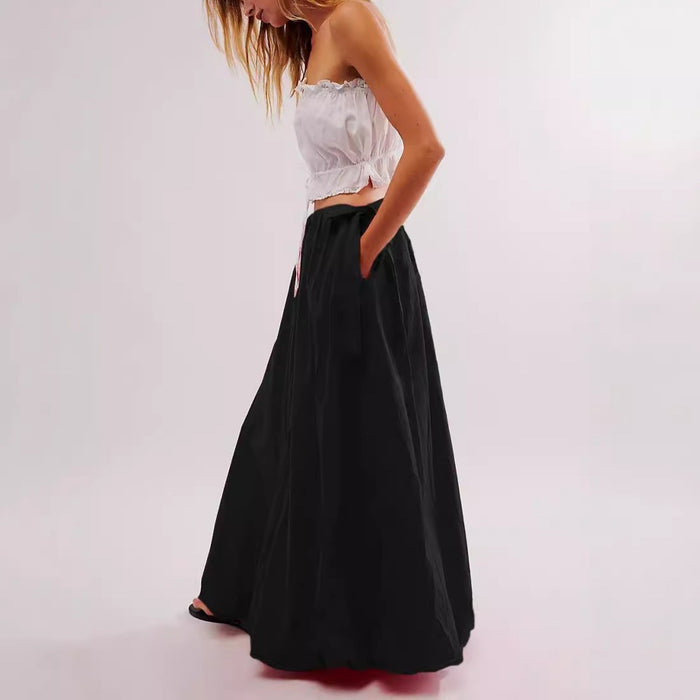 Elegant Bud Long Skirt Women Clothing Solid Color Tied Bow Casual Skirt Umbrella Skirt-Fancey Boutique