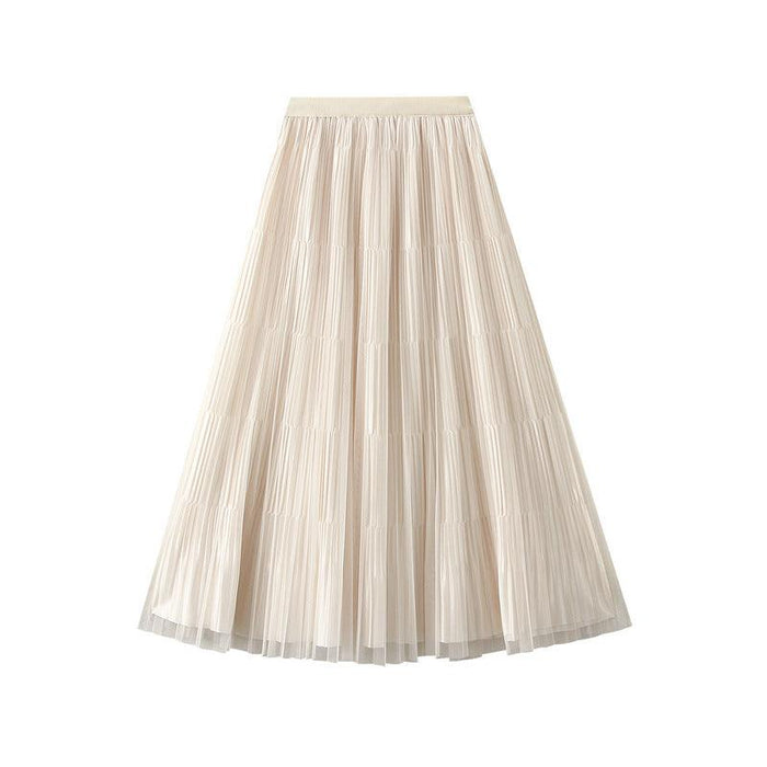 Color-Apricot-High End Mesh Pleated Skirt Women Front Back Wear Western A line Skirt College Slimming-Fancey Boutique