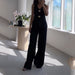 Autumn Casual Women Clothing Button Vest Slit Pants Two Piece Set-Black-Fancey Boutique