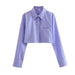 Color-Lavender-High Waist Short College Blouse Women Top Summer Polo Collar Single Shirt-Fancey Boutique