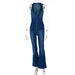 Color-Blue-Women Clothing Slim Fit Slimming Zipper Sleeveless V-neck High Waist Retro Denim Jumpsuit-Fancey Boutique
