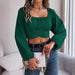 Color-Spring Summer Casual Lantern Sleeve Lace up Waist Chiffon Shirt Cropped Top Women Clothing-Fancey Boutique