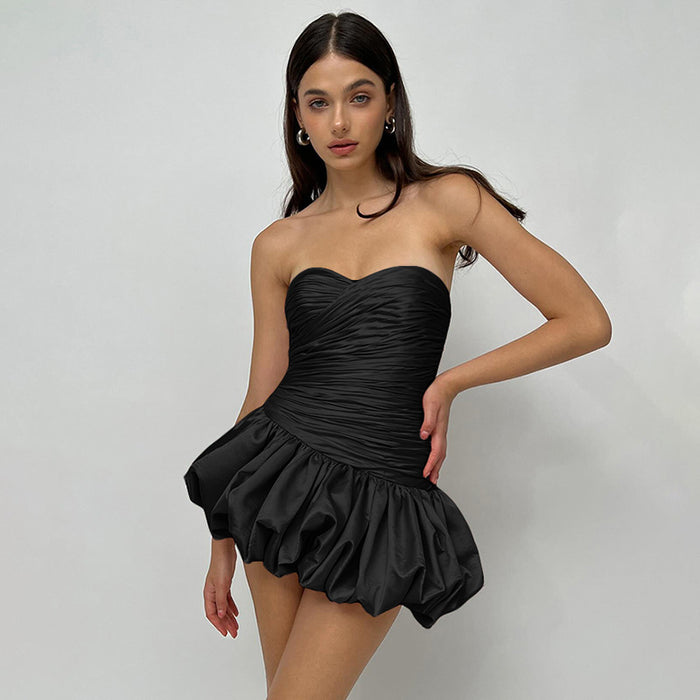 Women Clothing Summer Collection Graceful Fashionable Sexy Tube Top Backless Bud Dress-Black-Fancey Boutique