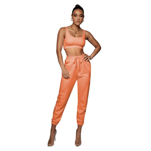 Color-Orange-Spring Summer Solid Color Vest Sleeveless Short Women Two Piece Pants Casual Set-Fancey Boutique
