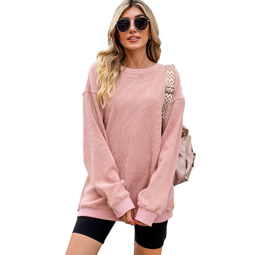 Color-Pink-Casual Oversize Solid Color Pullover Women Autumn Winter Thread Knitted Long Sleeved Sweater Women-Fancey Boutique