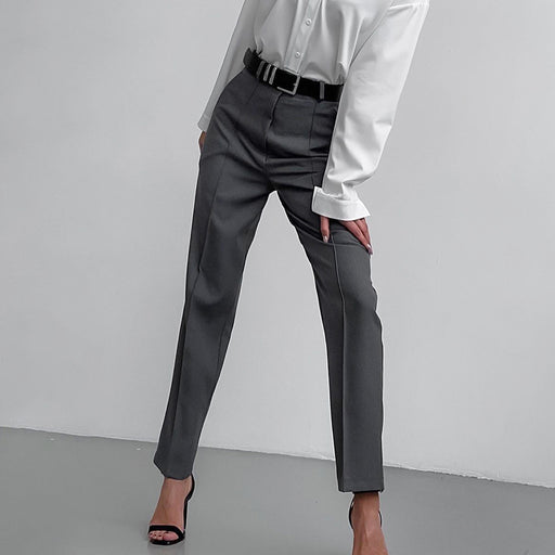 Color-Gray-High Waist Pants Slim Fit Pencil Pants Autumn Casual Simple Work Pant Women Formal Pants-Fancey Boutique