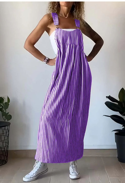 Summer Women Striped Overall Skirt-Purple-Fancey Boutique