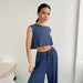 Color-Blue-Summer Brushed Knitted Vest Cropped Top Trousers Cool Pajamas Women Suit Homewear-Fancey Boutique
