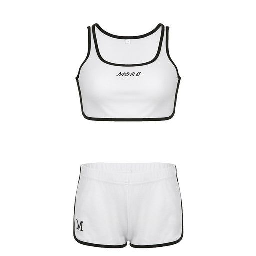 Color-White-Women Clothing Letter Graphic Edge Contrast Color Comfort Casual Short Cropped Tank Top Shorts Sports Two Piece Set-Fancey Boutique