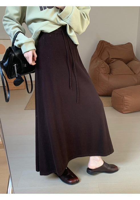 Autumn Warm Comfortable All Matching Knitted Overskirt Korean Waist Slimming Mid Length Dress Women-Coffee-Fancey Boutique