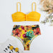Color-Yellow-Swimsuit Women Split Bikini Retro Sexy Solid Color Printing Bikini Wear-Fancey Boutique