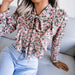 Color-Autumn Winter Casual Lace up Ruffled Floral Chiffon Estampado Floral Shirt Top Women Clothing Plus Size-Fancey Boutique