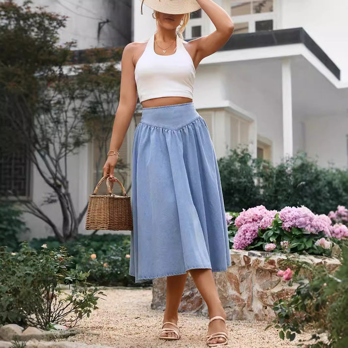 Elegant Denim Skirt Elegant Long Slim Fit A line Skirt-Fancey Boutique