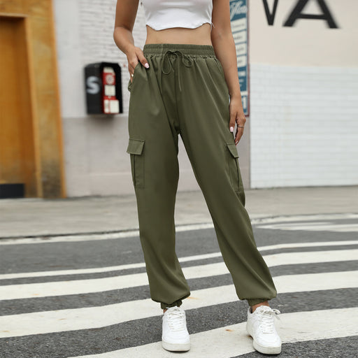 Color-Army Green-Autumn Winter Lacing Loose Cargo Pants Casual Pocket Ankle-Tied Trousers-Fancey Boutique