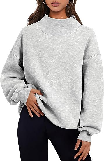 Color-Light Gray-Women Clothing Neckline Slit Loose Casual Half Turtleneck Brushed Hoody-Fancey Boutique
