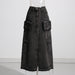 Color-Dark Grey-Brand Workwear Bag Skirt High Waist Front Slit Design Denim Solid Color Women Skirt-Fancey Boutique