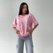 Spring Summer Short Contrast Color Bow Design Loose Lazy Casual Short Sleeve T Shirt Women-Pink-Fancey Boutique