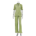 Color-Green-Summer French Office Green Short Sleeve Shirt Casual Pleated High Waist Wide Leg Pants Suit textured-Fancey Boutique