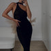 Color-Black-Autumn Sexy Seaside Holiday Solid Color Single Shoulder Bag Hip Slim Maxi Dress Women-Fancey Boutique