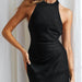 Color-Black-Women Clothing Plain Satin Halter Backless Slit Mid Length Dress-Fancey Boutique