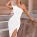 Color-White-Sexy One Shoulder Fold Split Dress Club Party Gathering Dress-Fancey Boutique